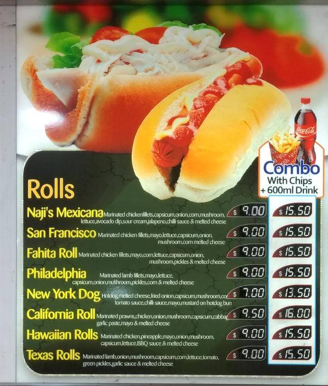 Menu at Naji's Charcoal Chicken & Kebabs fast food, Arncliffe