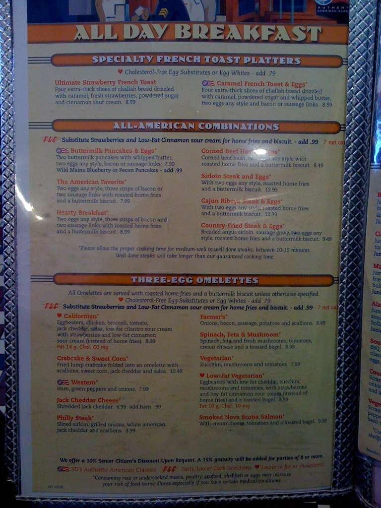 Menu at Silver Diner restaurant, Tuckahoe