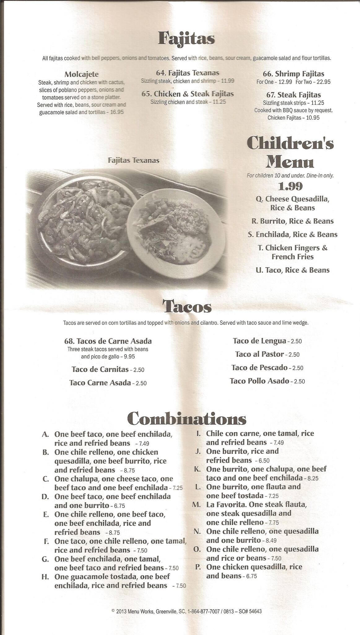 Menu at El Saltillo Mexican Restaurant, Long Beach, 115 N Cleveland Ave