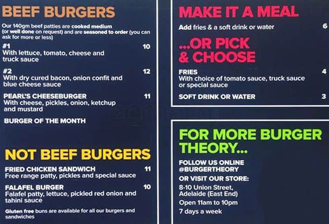 Burger Theory Menu, Menu for Burger Theory, City Centre, Adelaide ...