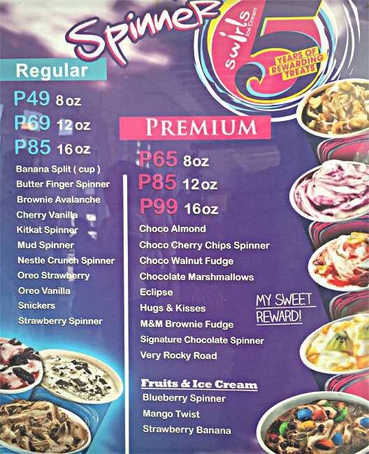 Swirls Ice Cream Menu Menu For Swirls Ice Cream Dolores Taytay My XXX