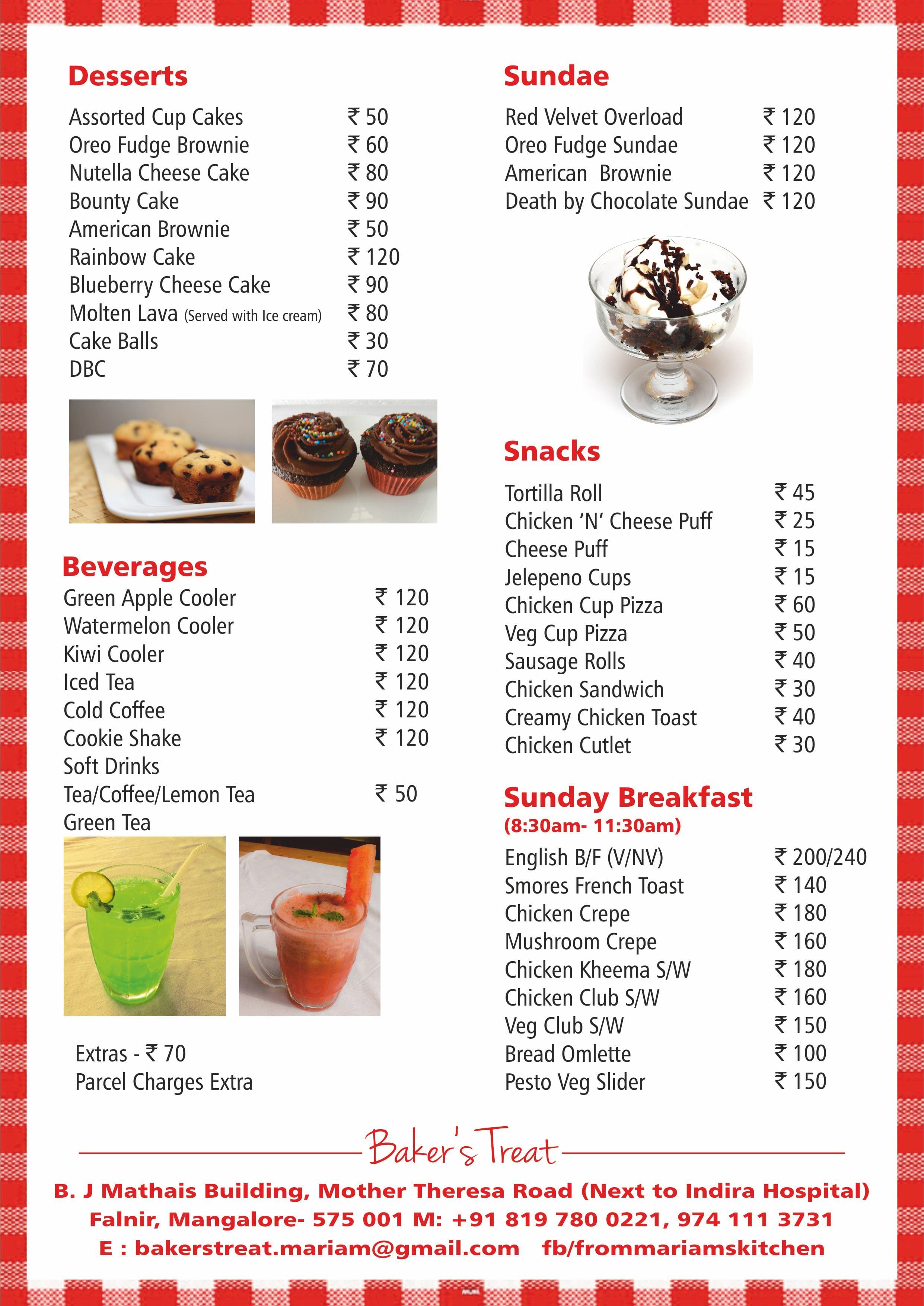 Bakers Treat Menu, Menu for Bakers Treat, Hampankatta, Mangalore Zomato