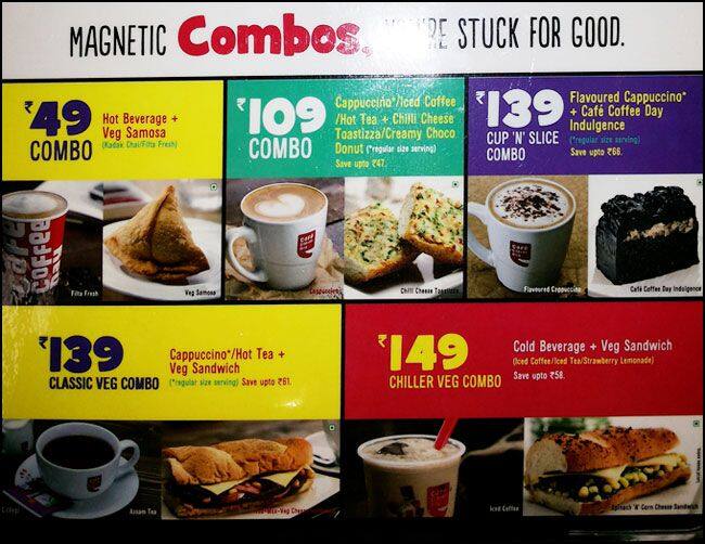 Menu at Café Coffee Day, Mumbai, Inside Shoppers Stop