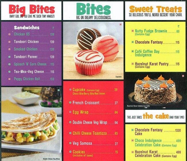 Menu at Cafe Coffee Day, Mumbai, 400067