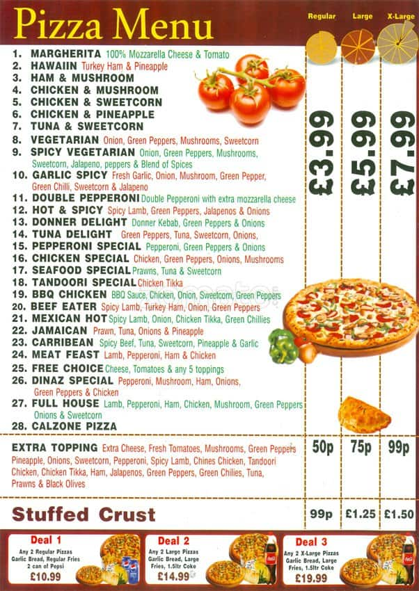 Dinaz Pizza Menu, Menu for Dinaz Pizza, Perry Barr, Birmingham - Zomato UK