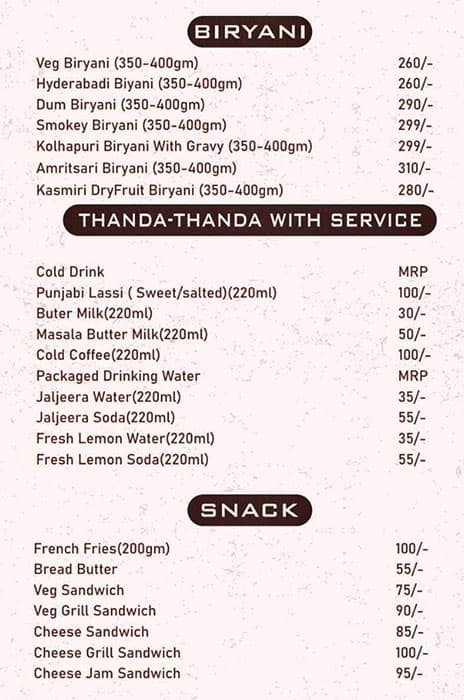 New Mehfil Restaurant menu