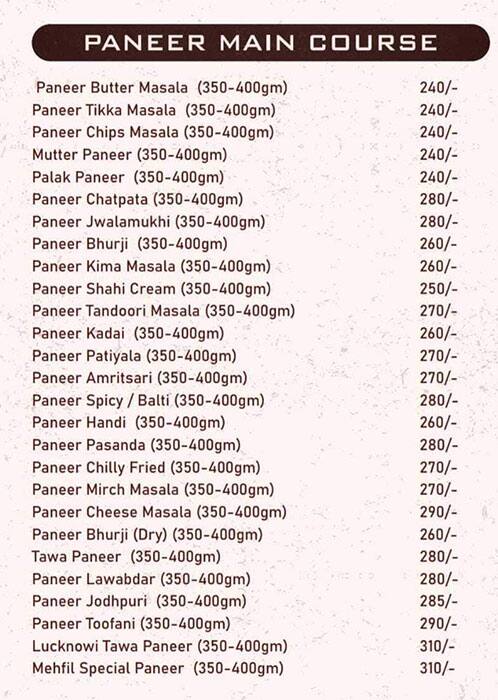 New Mehfil Restaurant menu