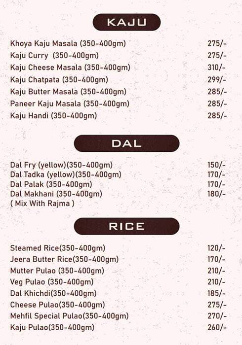 New Mehfil Restaurant menu