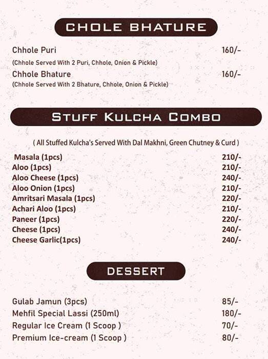 New Mehfil Restaurant menu