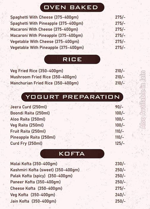 New Mehfil Restaurant menu