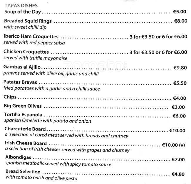 The Bailey Menu, Menu for The Bailey, South City East, Dublin Zomato