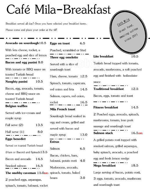 Cafe Mila Menu, Menu for Cafe Mila, Wellington Point, Brisbane