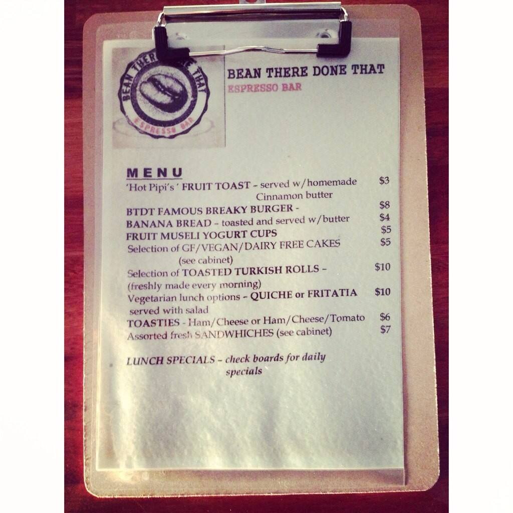Bean There Done That Espresso Bar Menu Urbanspoon/Zomato