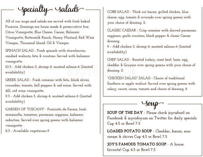 Joy Cafe Menu Menu For Joy Cafe Peachtree City Atlanta