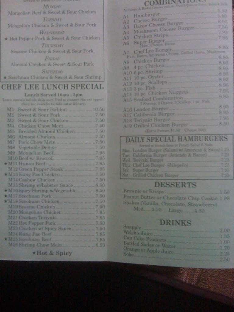 Menu at Chef Lee & Pickle Barrel Deli, Anchorage