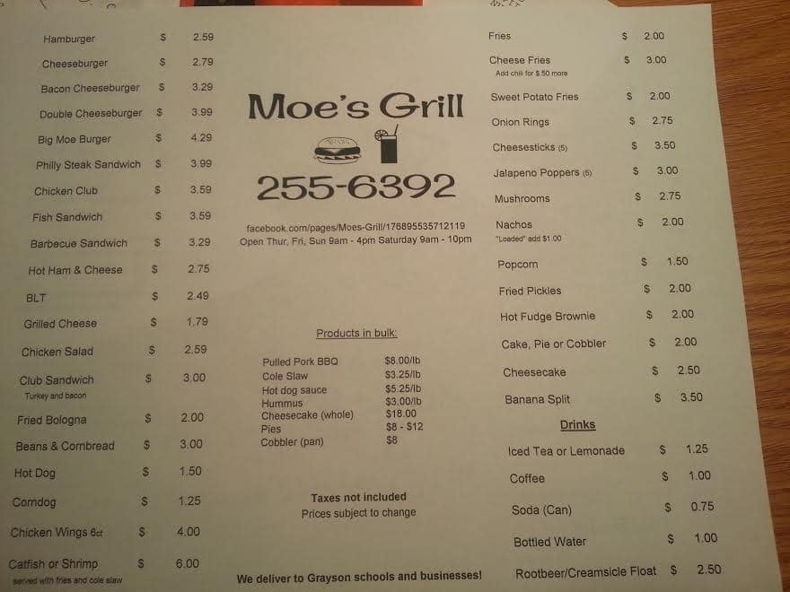 Moe's Grill Menu, Menu for Moe's Grill, Grayson, Grayson - Urbanspoon ...