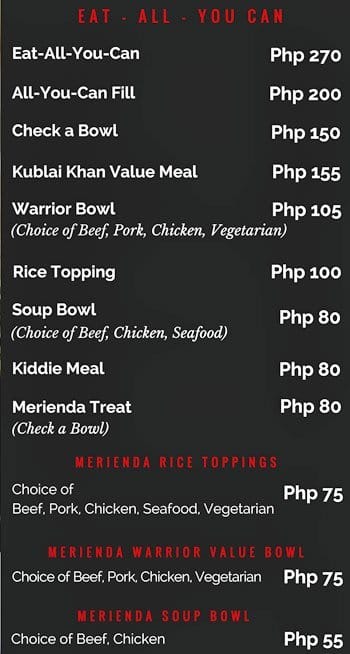 Menu At Kublai Khan Restaurant Cebu City Ayala Center   E6c2bef5f57e2f54a37aeff4aadedb85 