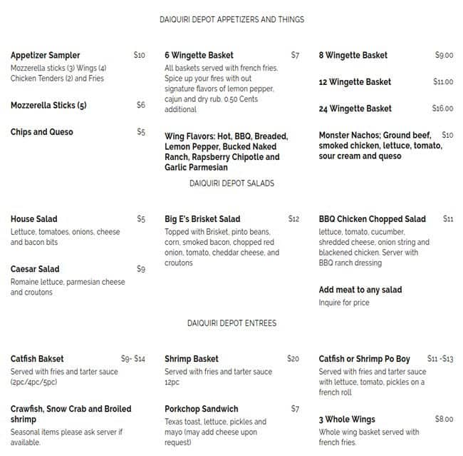 Daiquiri Depot Menu, Menu for Daiquiri Depot, Arlington, Arlington Urbanspoon/Zomato