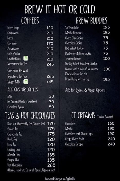 Menu of Cafe Muziris, Indiranagar, Bangalore