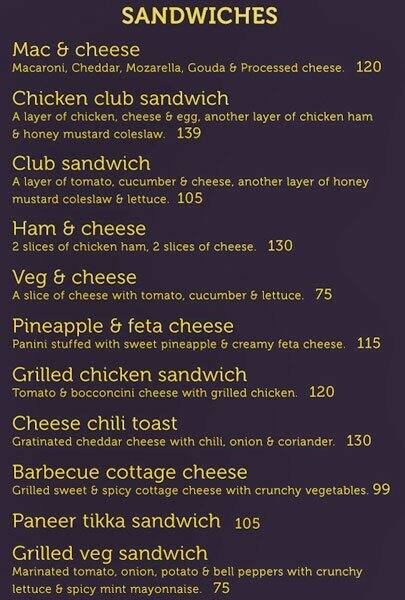 The Sandwich Cafe Menu Menu For The Sandwich Cafe Mg Road