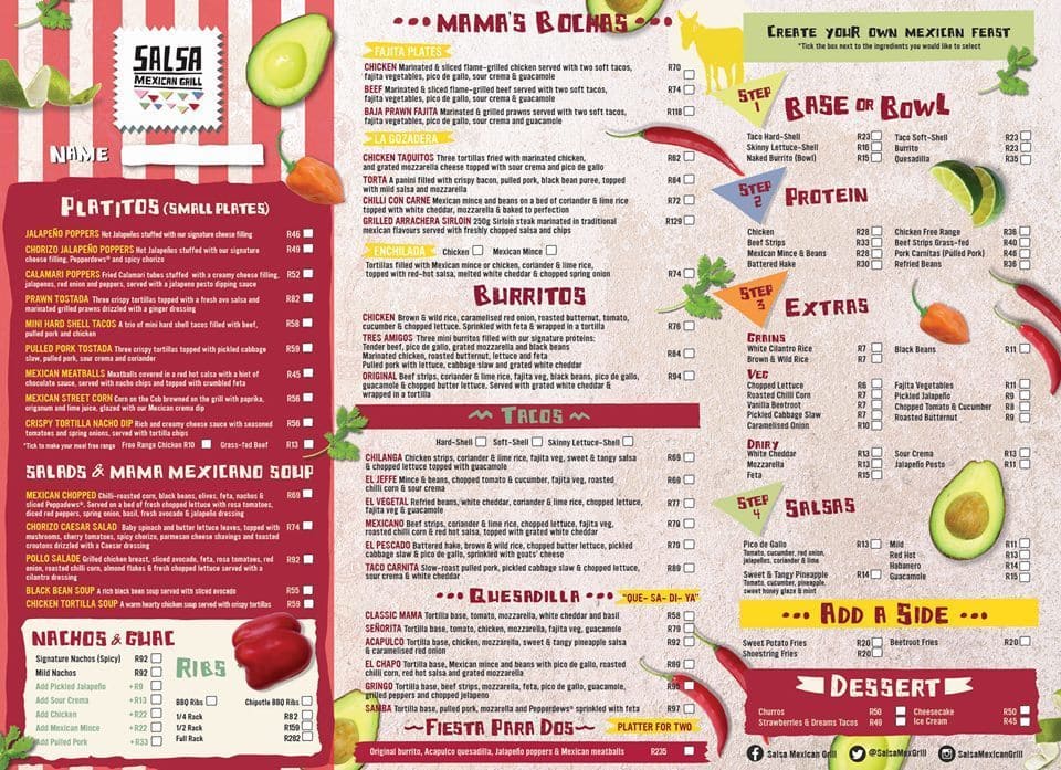 Salsa Speisekarte
