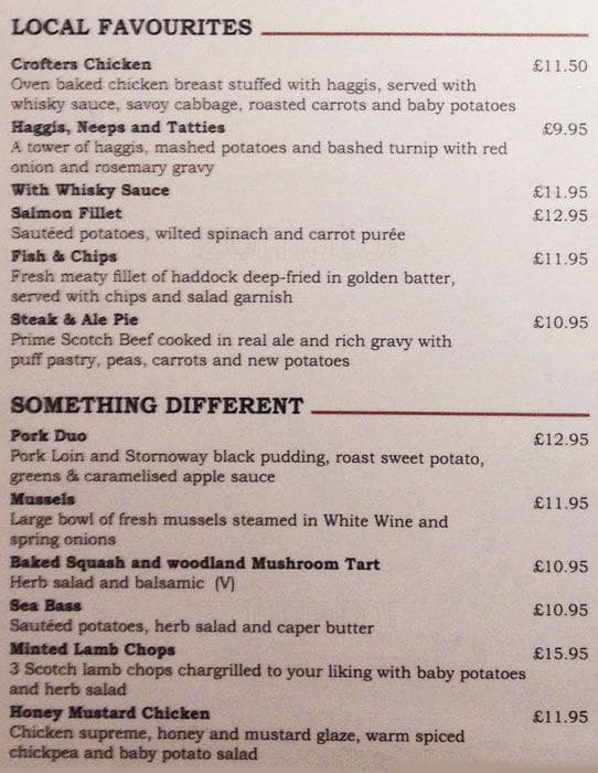 Menu at Royal McGregor pub & bar, Edinburgh, 154 High Street