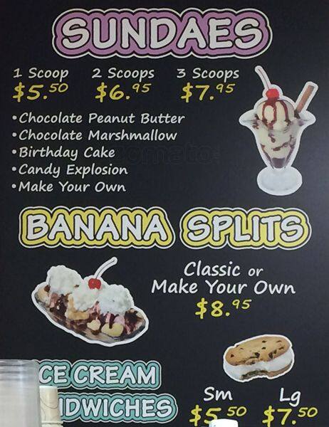 Lickadee Split Ice Cream Shoppe menu