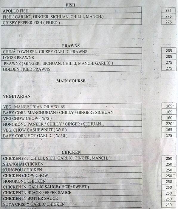 China Town Chinese Restaurant menu