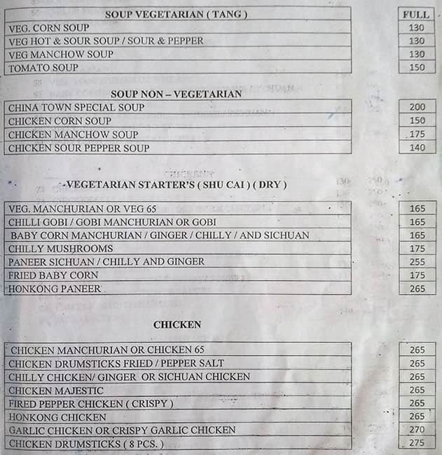 China Town Chinese Restaurant menu