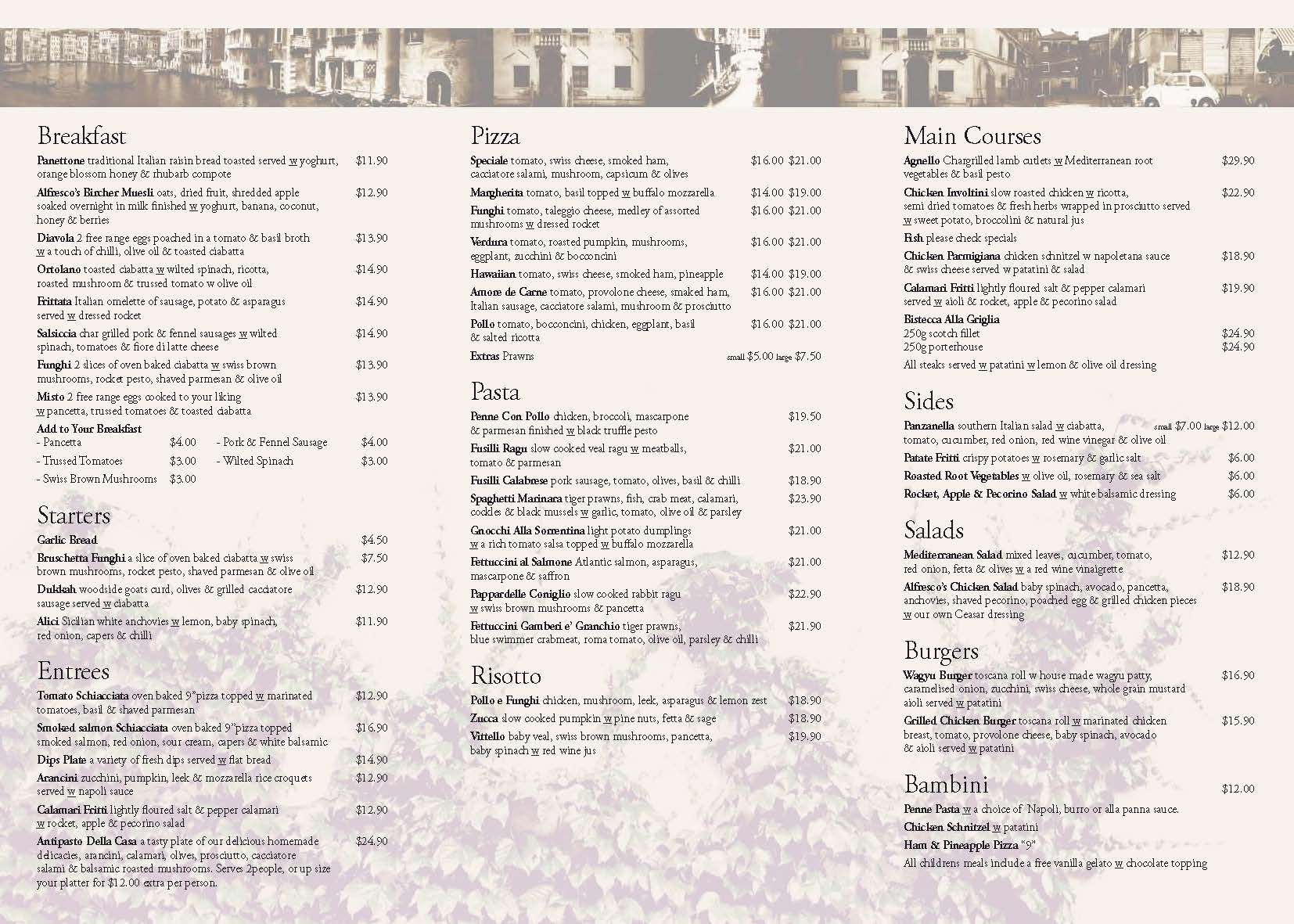 Alfresco on Rundle Menu, Menu for Alfresco on Rundle, City Centre