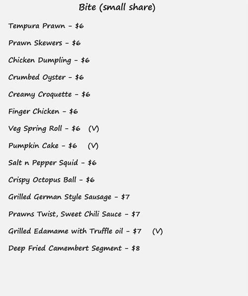 Fuse Bar Menu, Menu for Fuse Bar, Perth CBD, Perth Urbanspoon/Zomato