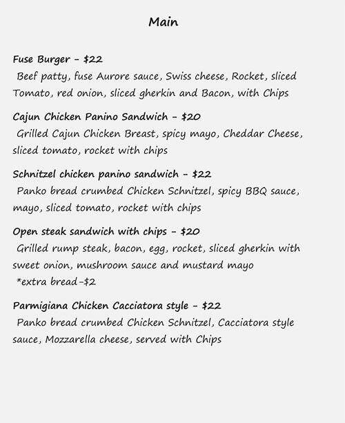 Fuse Noodle Bar menu