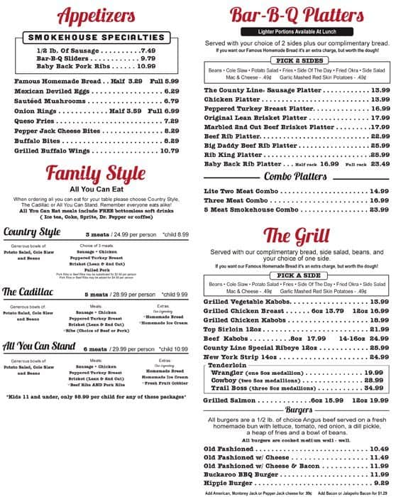 Menu at County Line BBQ, Austin, 5204 Ranch Rd 2222