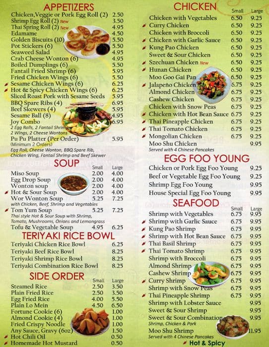 Menu at Joy Asian Cuisine restaurant, Aurora