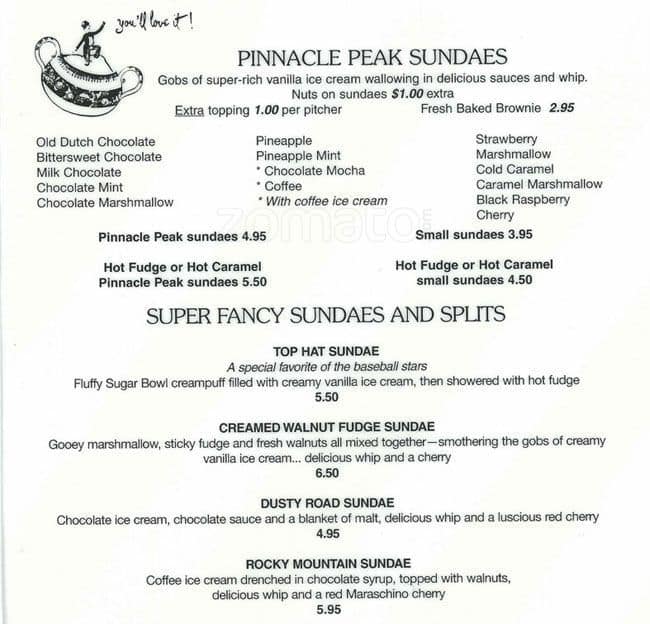 Menu at Sugar Bowl restaurant, Scottsdale