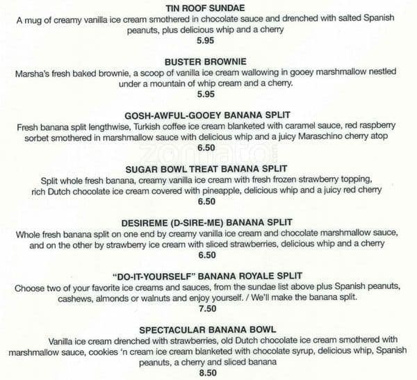 Menu at Sugar Bowl restaurant, Scottsdale