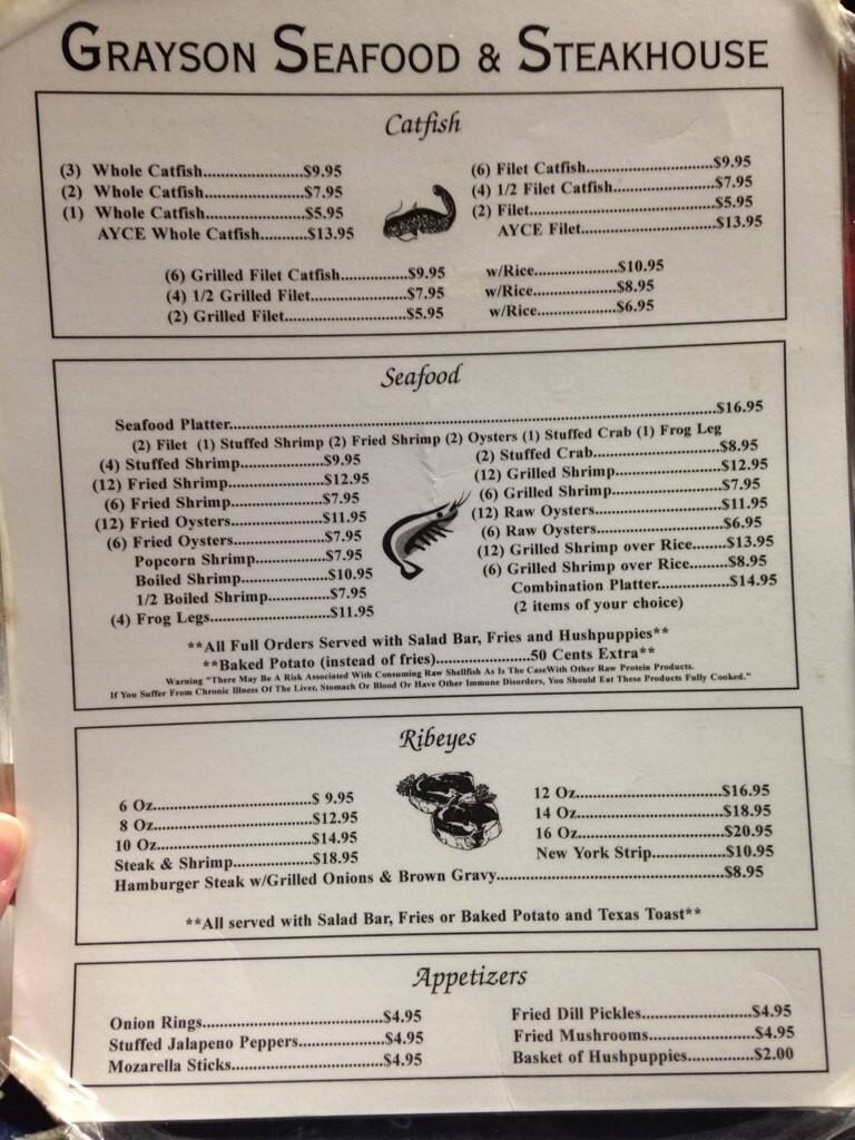 Grayson Seafood & Steak House Menu Urbanspoon/Zomato