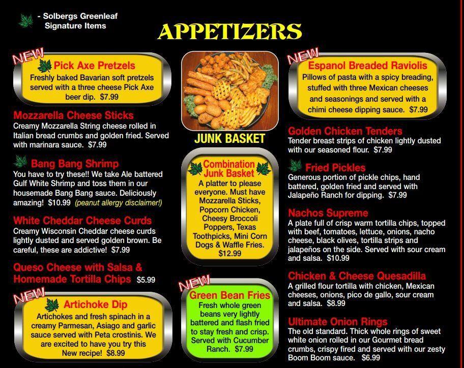 Solbergs Greenleaf Sports Bar & Grill Menu Urbanspoon/Zomato