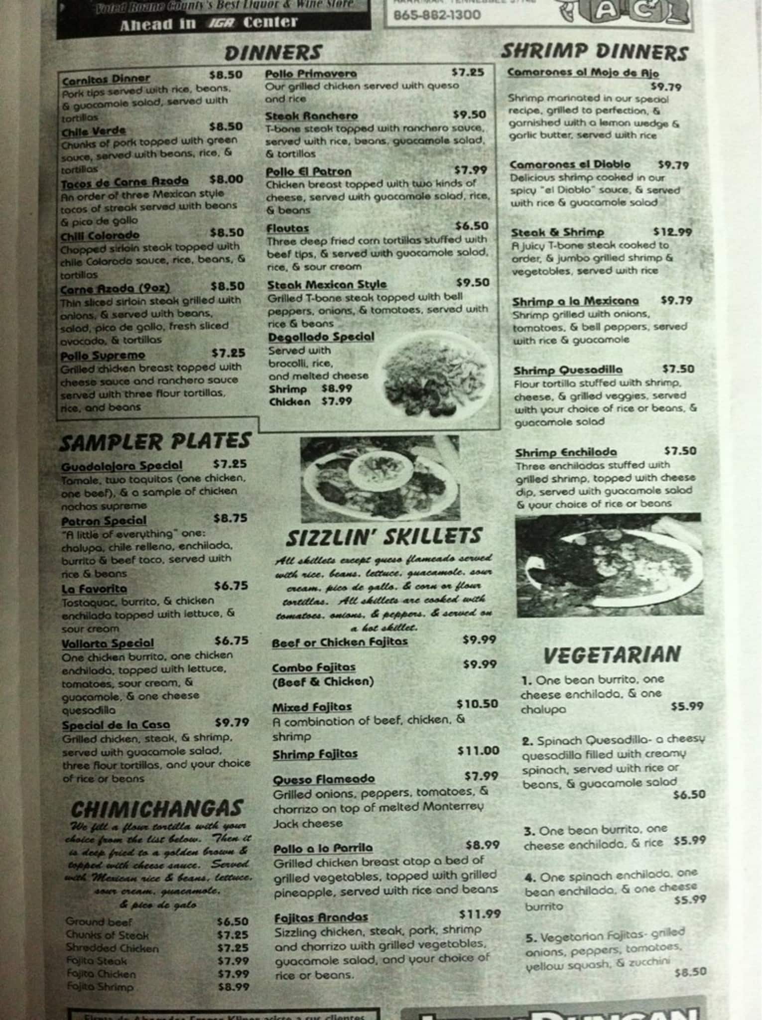 Menu at El Patron restaurant, Rockwood