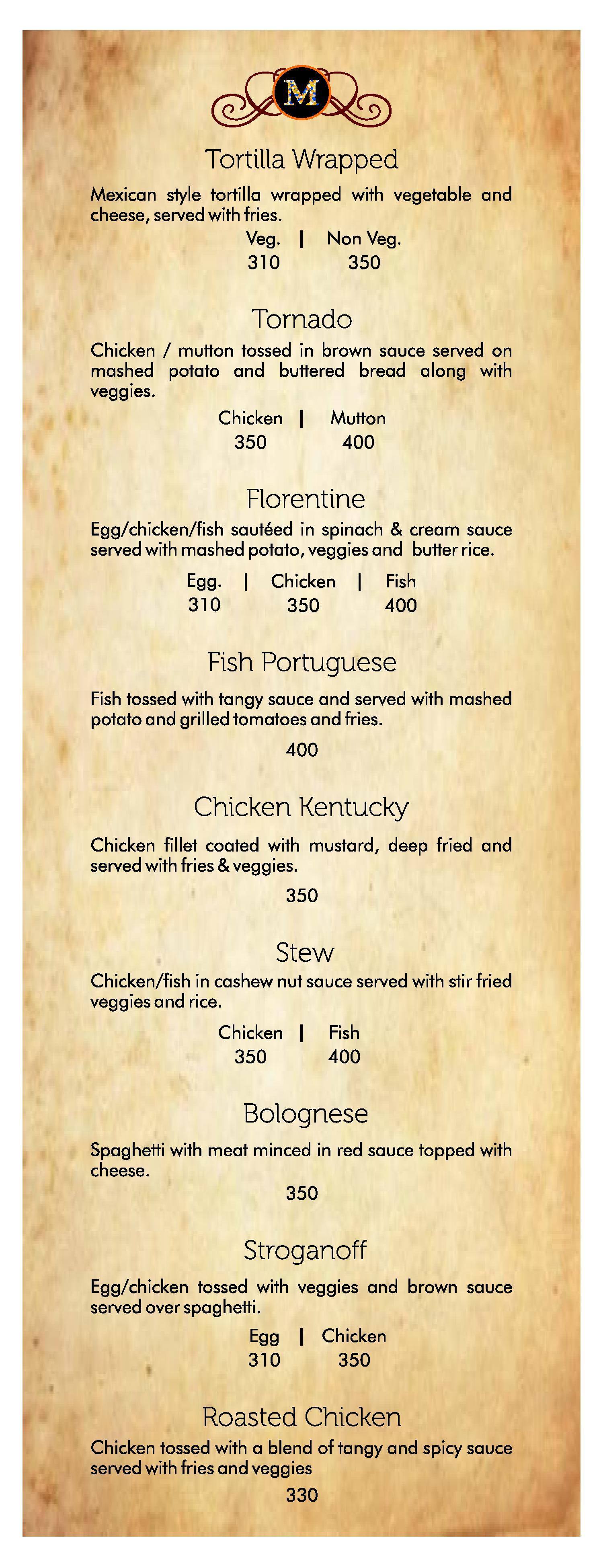Mosaic eatery menu