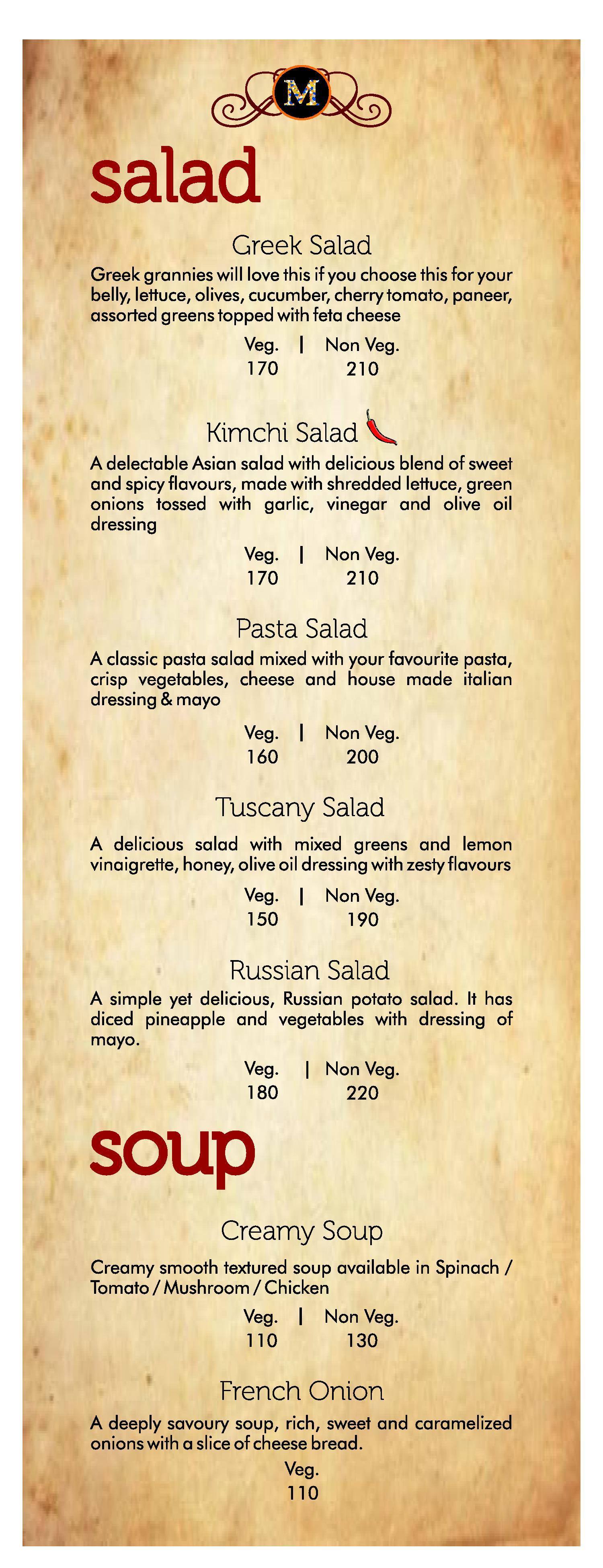Mosaic eatery menu