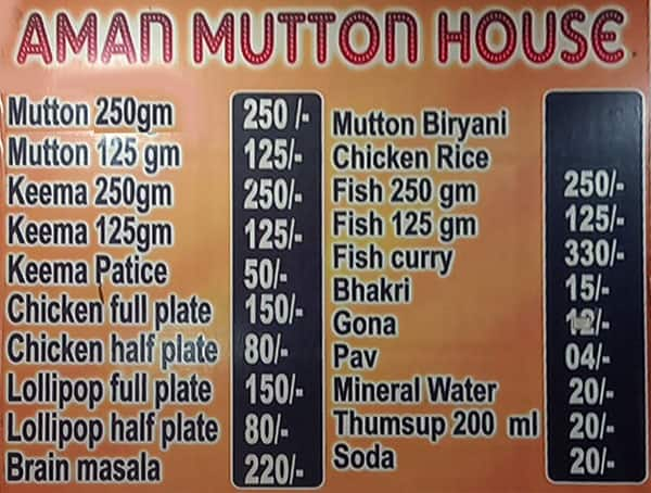 Menu Of Aman Mutton House, Ulhasnagar, Thane