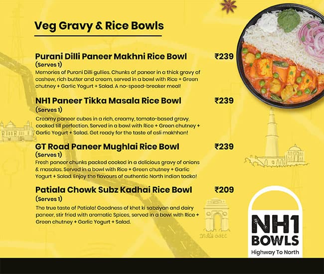 NH1 Bowls - Highway To North menu