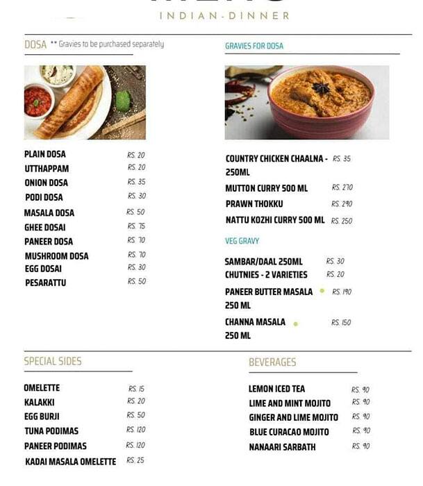 Menu at Chef's Rhapsody, Chennai