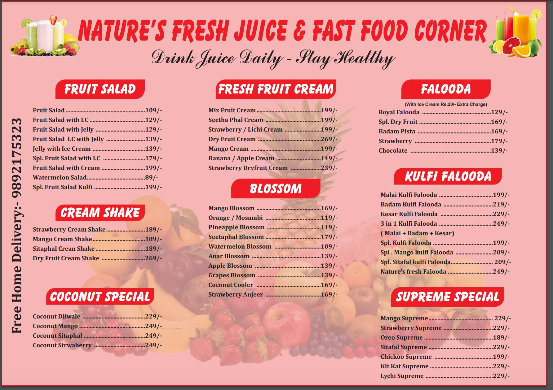 Menu of Natures Fresh Juice & Fast Food Corner, Chembur, Mumbai