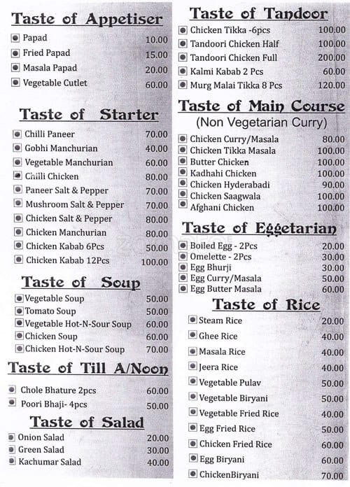 Rahul's Dawat E Rajastan Restaurant menu