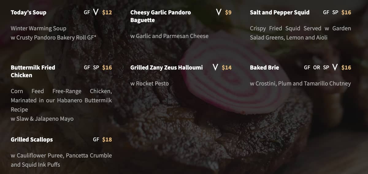 Menu at Glasshouse Bar and Grill, Wellington