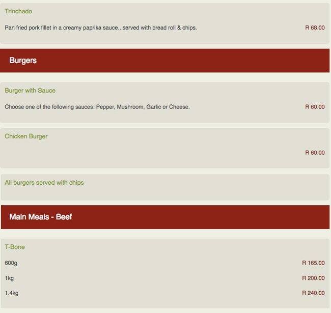 Menu at Pepper Chair Restaurant, Centurion