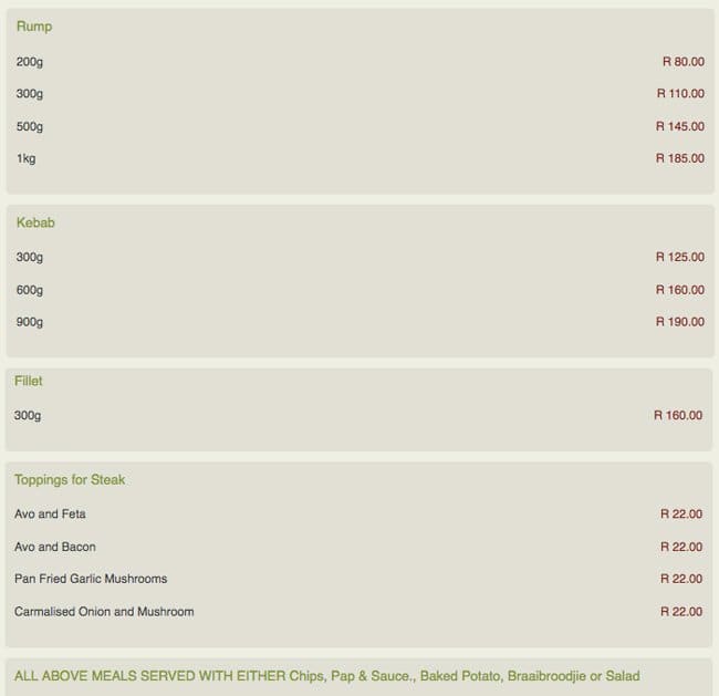 Menu at Pepper Chair restaurant, Centurion