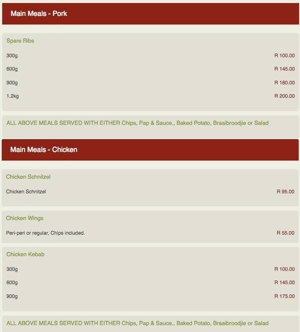 Menu at Pepper Chair restaurant, Centurion